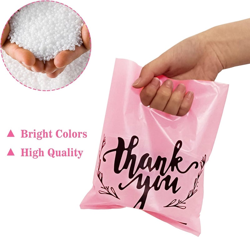 KEEPARTY 100 PCS Small Thank You Merchandise Bags Plastic Goodie Bags Party Favor Bags for Birthday Party Baby Shower Wedding Merchandise Gifts Trade Shows (Pink) - Image 3